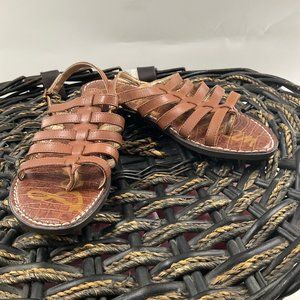 Sam Edelman GARLAND Leather Womens Slip On Ankle Strap Brown Flat Sandals Size 6